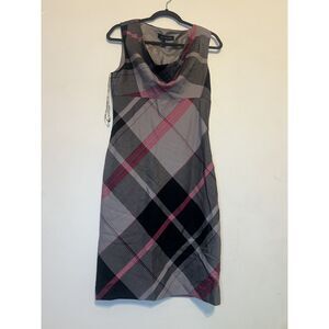 Anne Klein Pink Plaid Sheath Midi Dress Sleeveless Cowl Neck 6 Preppy Academia